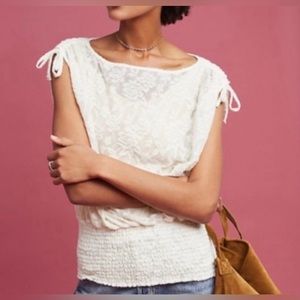 Anthropologie | Deletta Loretta Banded Hem White Lace Top NWT